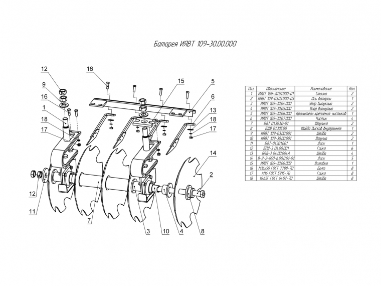 ЗАПЧАСТИ К БОРОНА ПРИЦЕПНАЯ ДИСКОВАЯ БПД-9