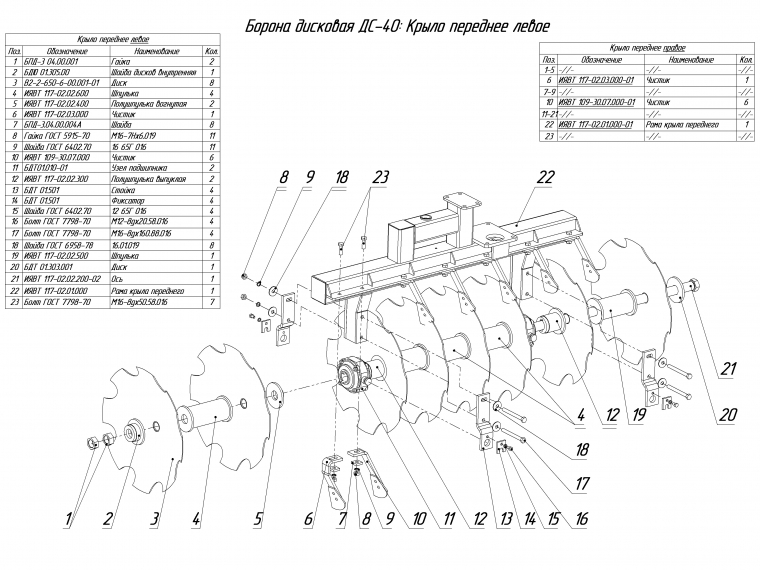 ЗАПАСНЫЕ ЧАСТИ К БОРОНЕ ДИСКОВОЙ ДС-40