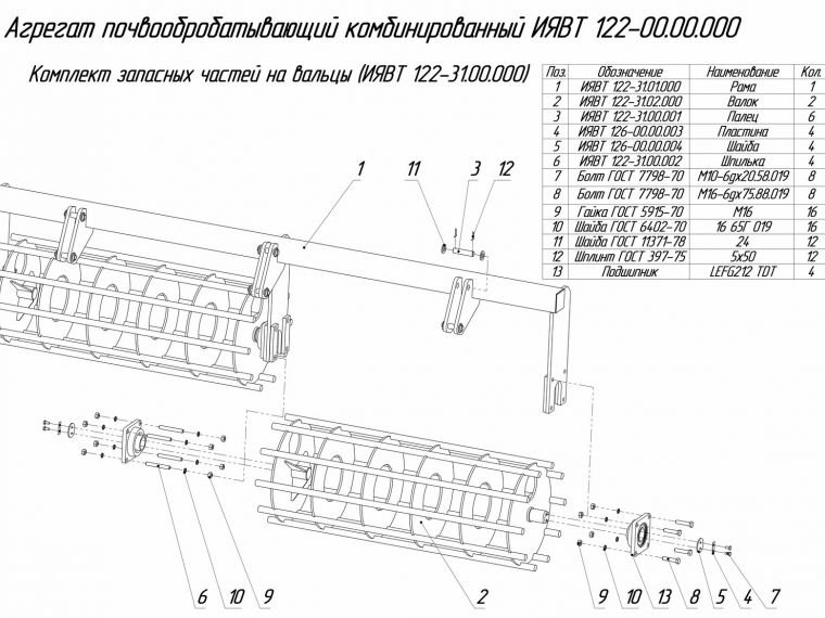 ЗАПЧАСТИ К АГРЕГАТ ПОЧВООБРАБАТЫВАЮЩИЙ КОМБИНИРОВАННЫЙ АПК-9А